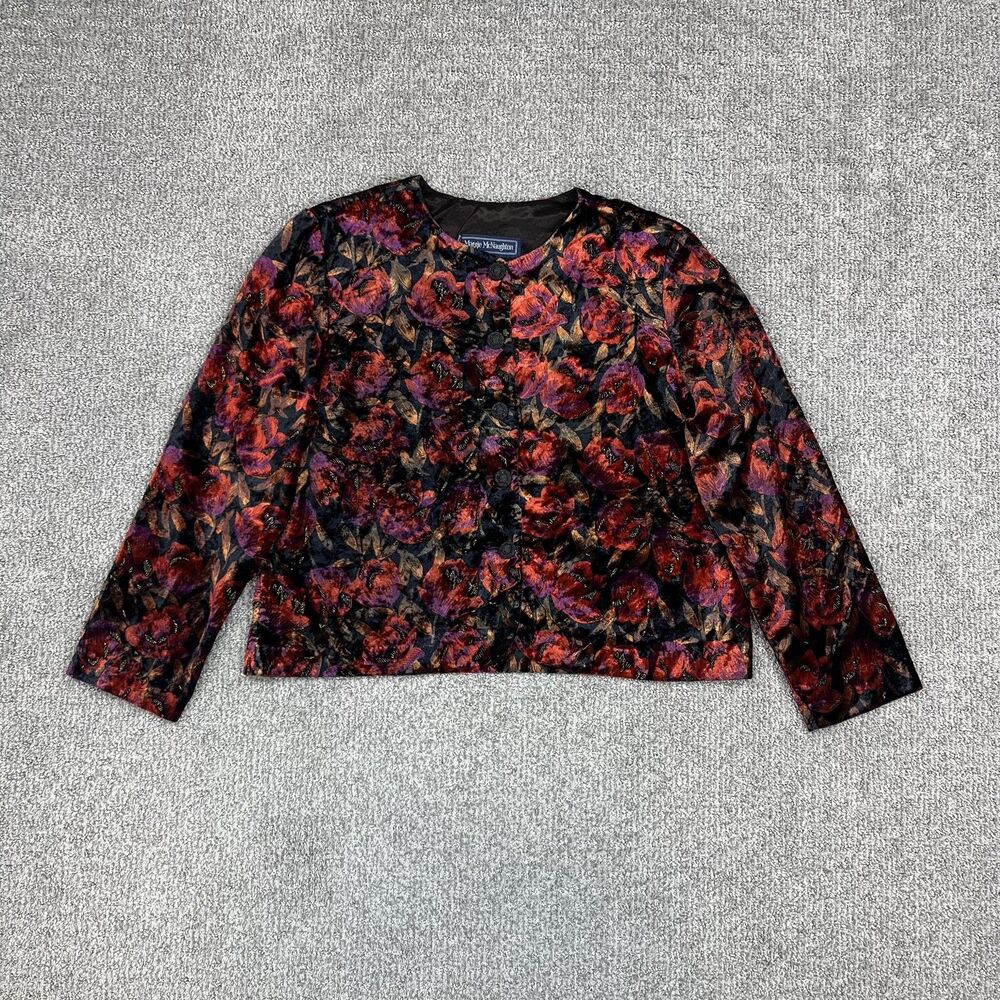 Vintage Jacket Womens 10 Multicolor Velvet Floral Button 90s Embroided USA Made - Picture 1 of 8